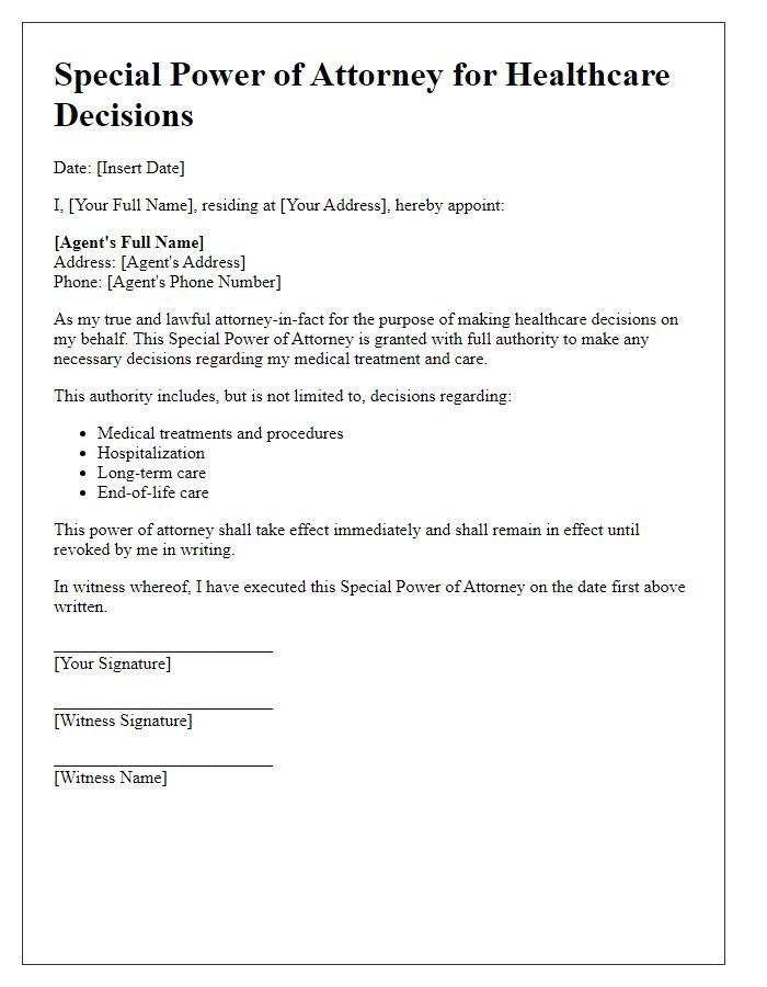 Letter template of Special Power of Attorney for Healthcare Decisions