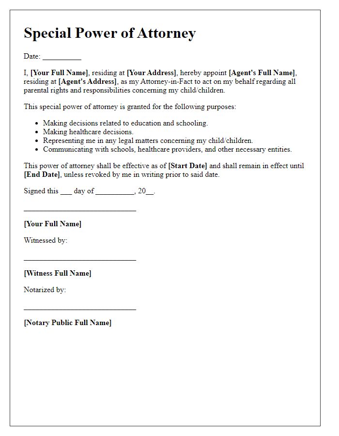 Letter template of Special Power of Attorney for Parental Rights