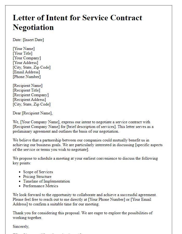 Letter template of intent for service contract negotiation