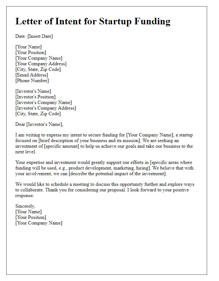 Letter template of intent for startup funding