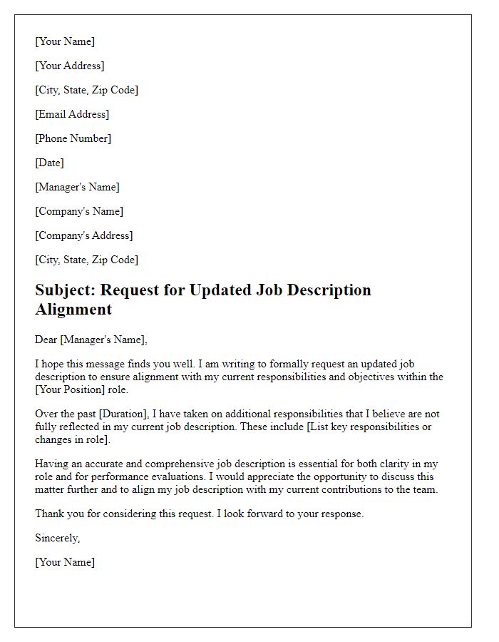 Letter template of demand for updated job description alignment