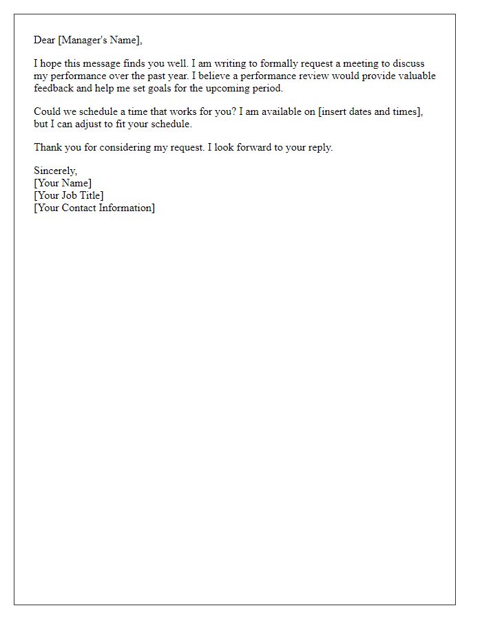 Letter template of formal request for performance review meeting