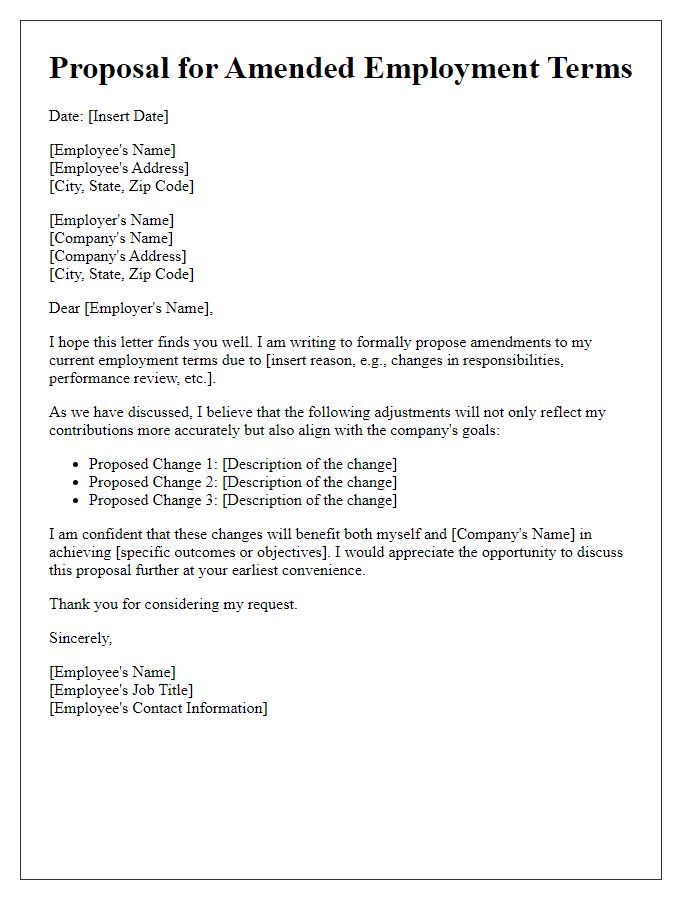 Letter template of proposal for amended employment terms