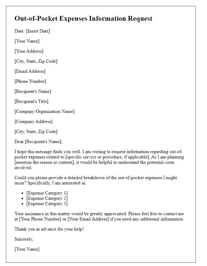 Letter template of out-of-pocket expenses information request