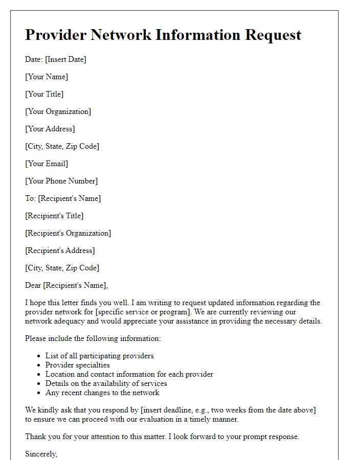 Letter template of provider network information request