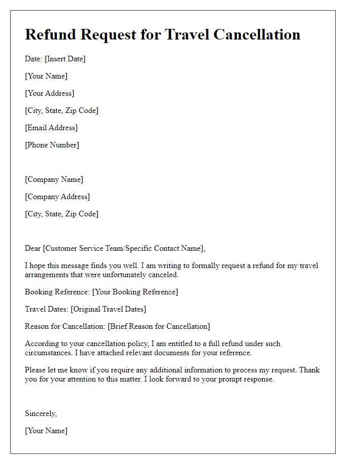 Letter template of refund request for travel cancellation