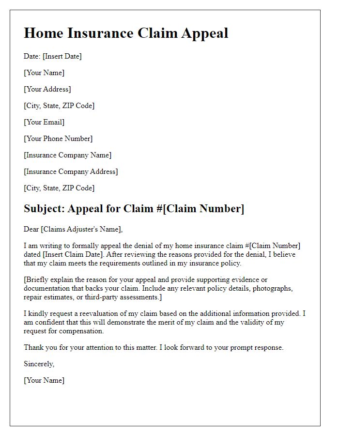 Letter template of home insurance claim appeal