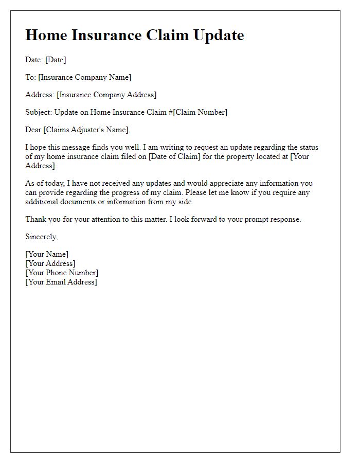 Letter template of home insurance claim update