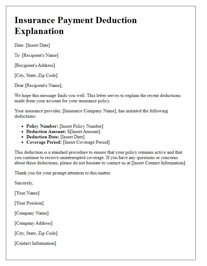 Letter template of insurance payment deduction explanation