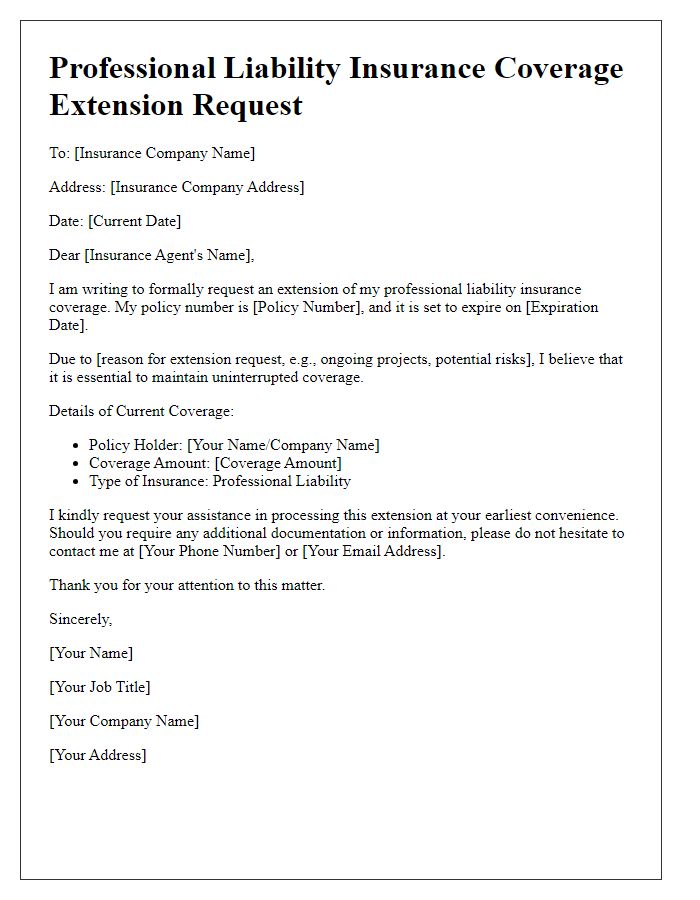 Letter template of professional liability insurance coverage extension form