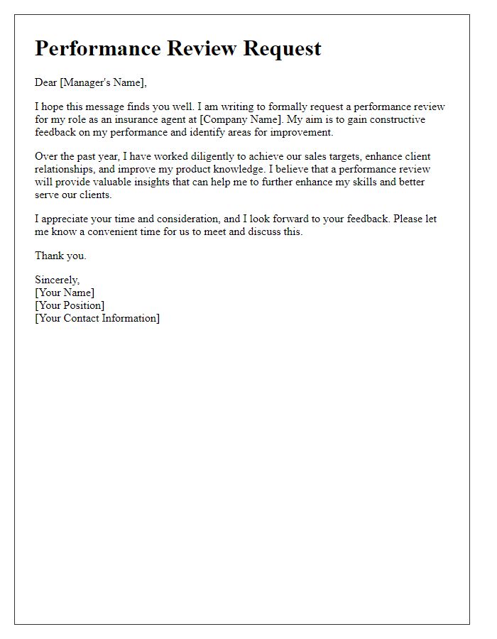 Letter template of insurance agent performance review request