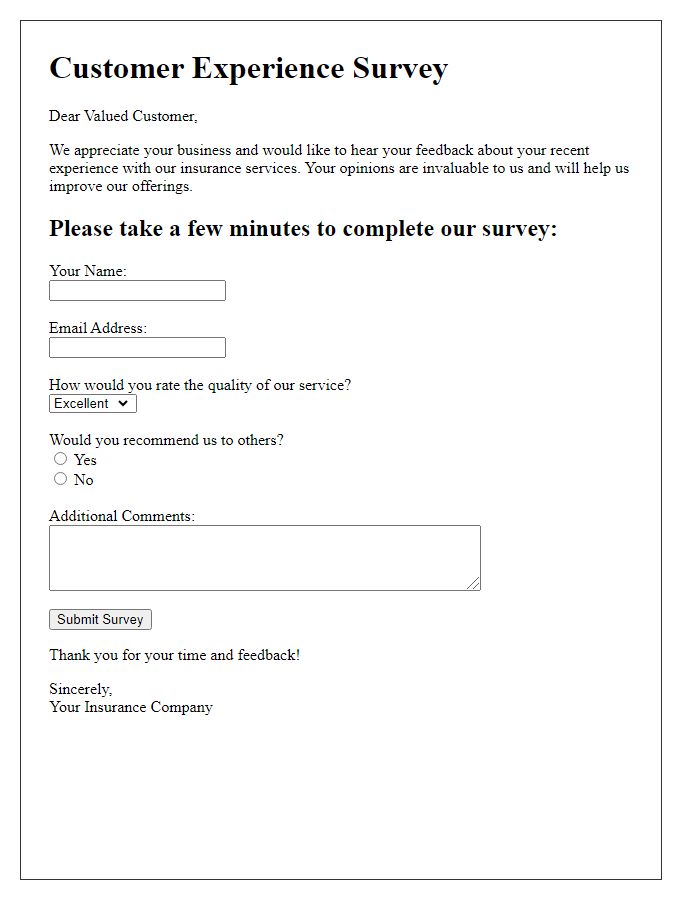 Letter template of insurance customer experience survey