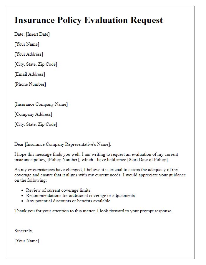 Letter template of insurance policy evaluation request