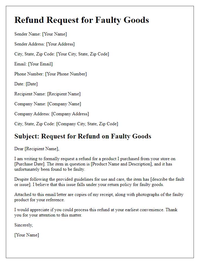 Letter template of faulty goods refund request