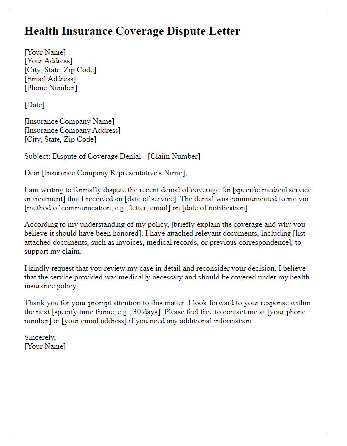 Letter template of health insurance coverage dispute