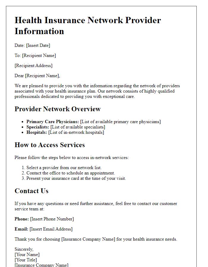 Letter template of health insurance network provider information