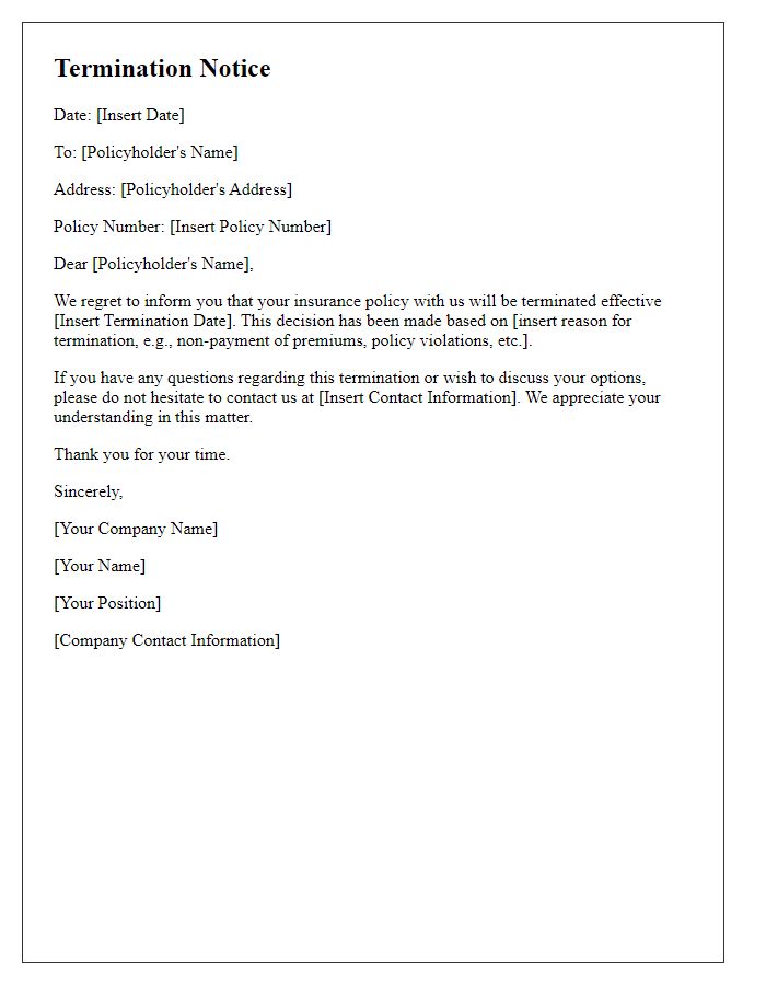 Letter template of termination notice for insurance policy