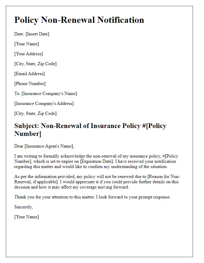 Letter template of your insurance policy non-renewal update