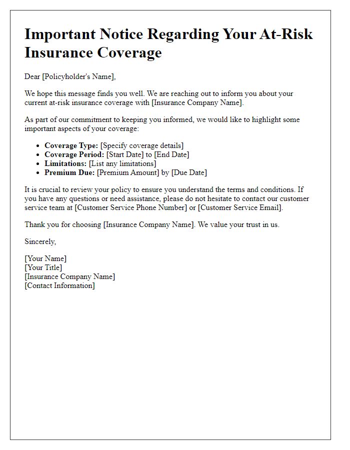 Letter template of at-risk insurance coverage communication