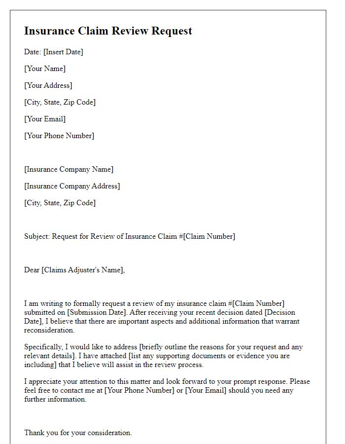 Letter template of insurance claim review request