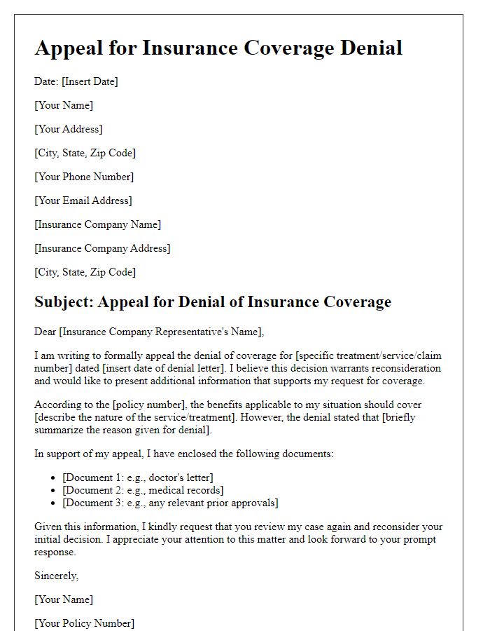 Letter template of insurance coverage disagreement appeal