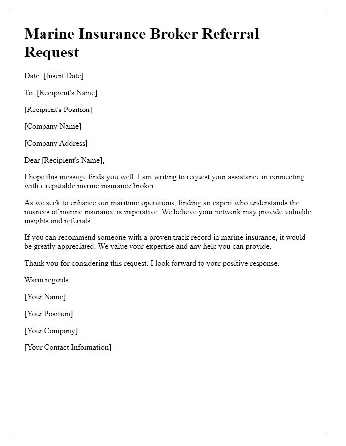 Letter template of marine insurance broker referral request