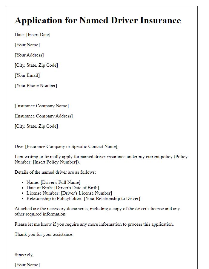 Letter template of application for named driver insurance