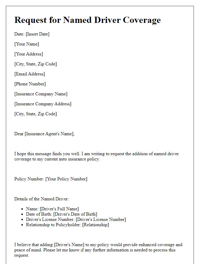Letter template of request for named driver coverage