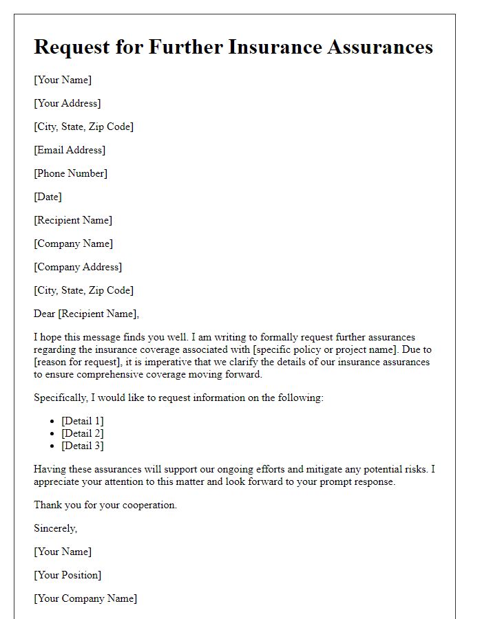 Letter template of requirement for further insurance assurances