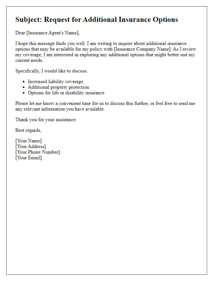 Letter template of solicitation for additional insurance options