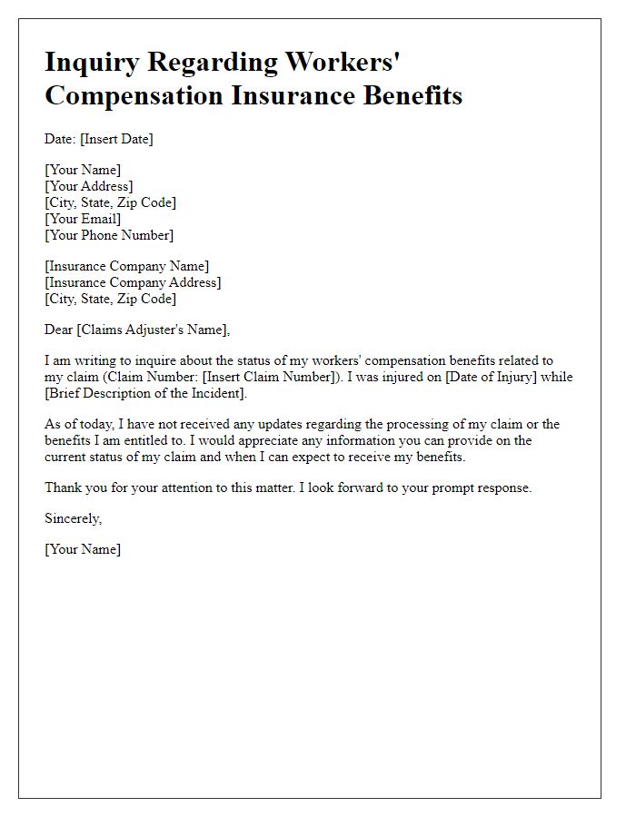 Letter template of workers' compensation insurance benefits inquiry