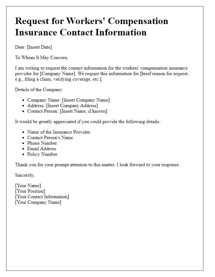 Letter template of workers' compensation insurance contact information request