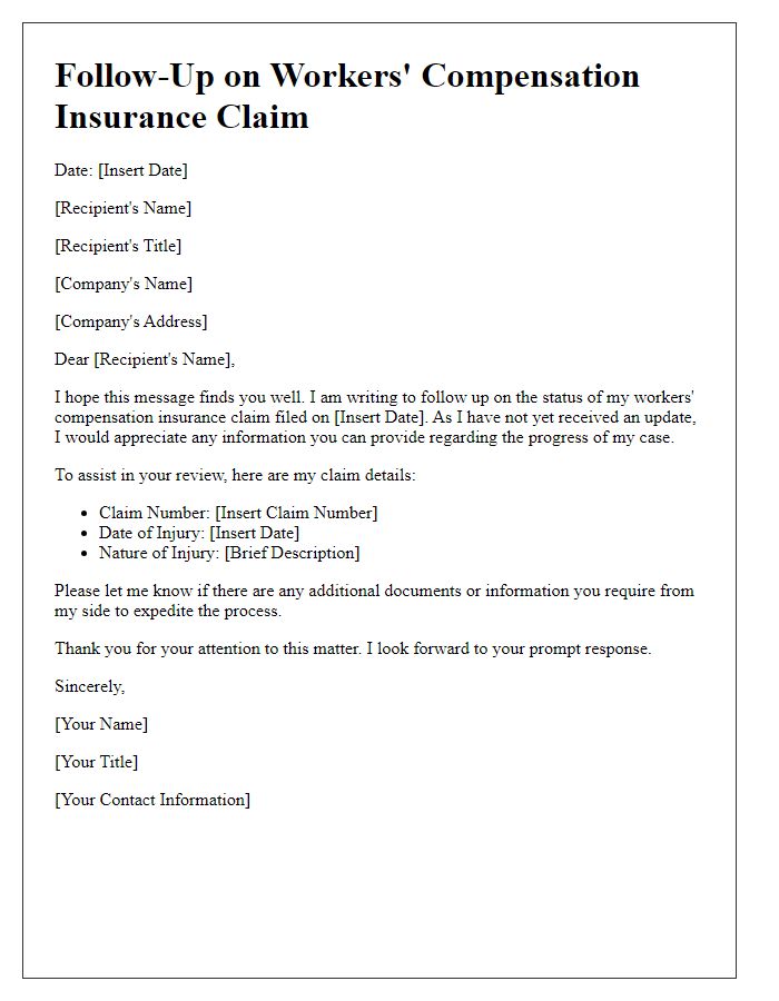 Letter template of workers' compensation insurance follow-up