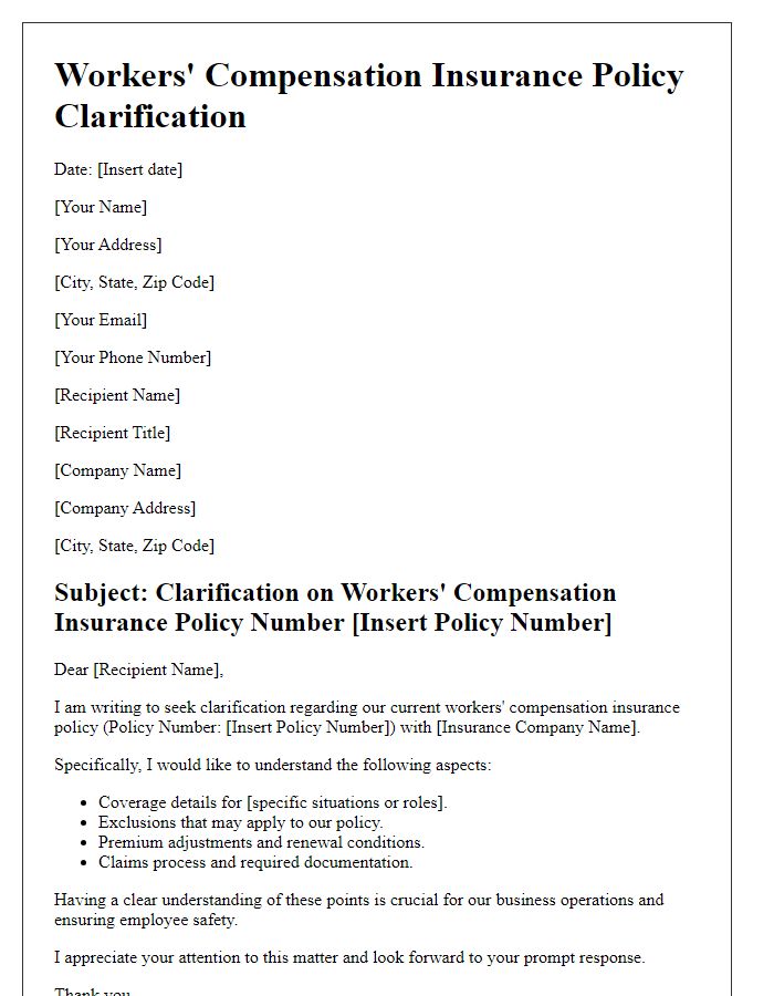 Letter template of workers' compensation insurance policy clarification