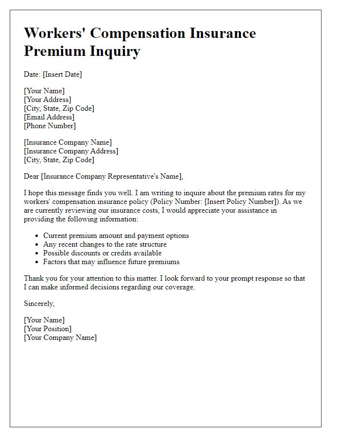 Letter template of workers' compensation insurance premium question