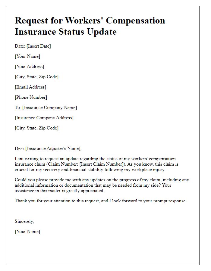 Letter template of workers' compensation insurance status update request