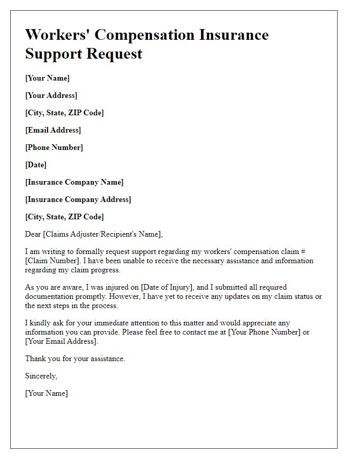 Letter template of workers' compensation insurance support request