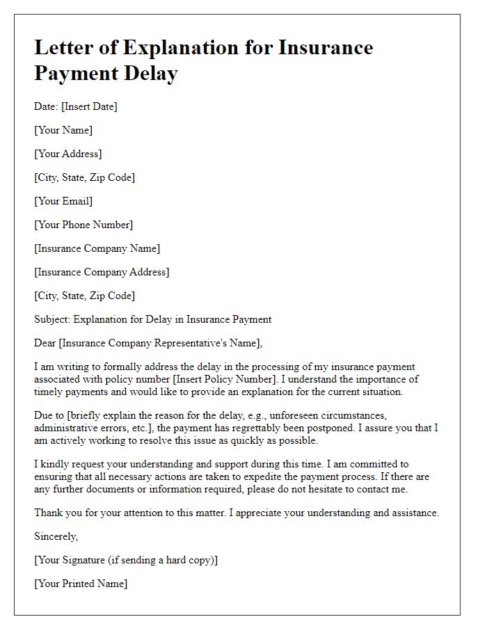 Letter template of Explanation for Insurance Payment Delay