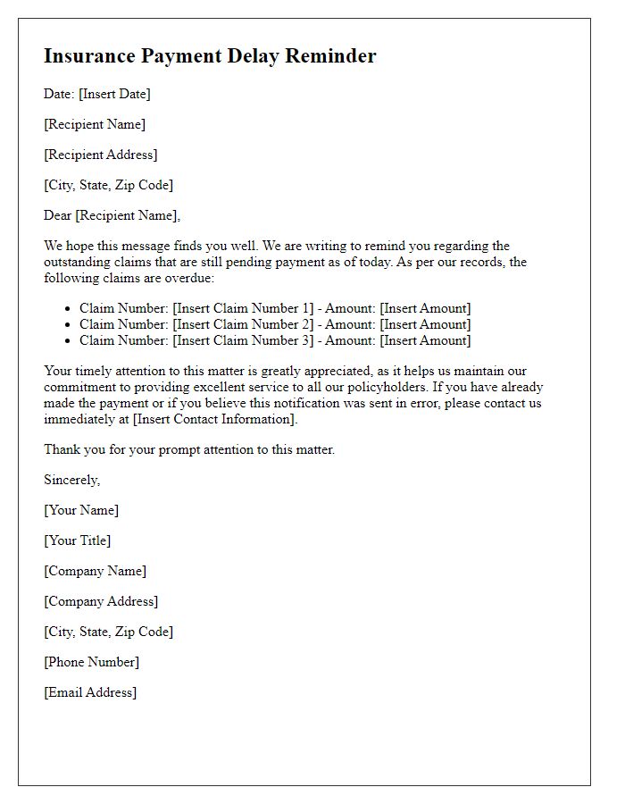 Letter template of Insurance Payment Delay Reminder for Outstanding Claims