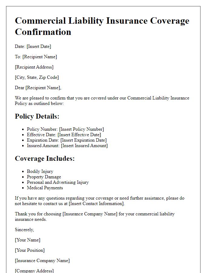 Letter template of commercial liability insurance coverage