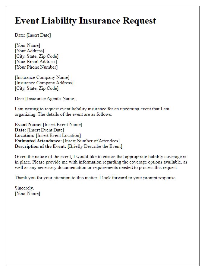 Letter template of event liability insurance request