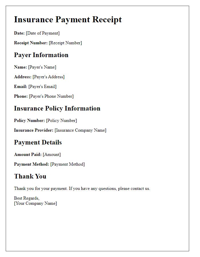 Letter template of Insurance Payment Receipt