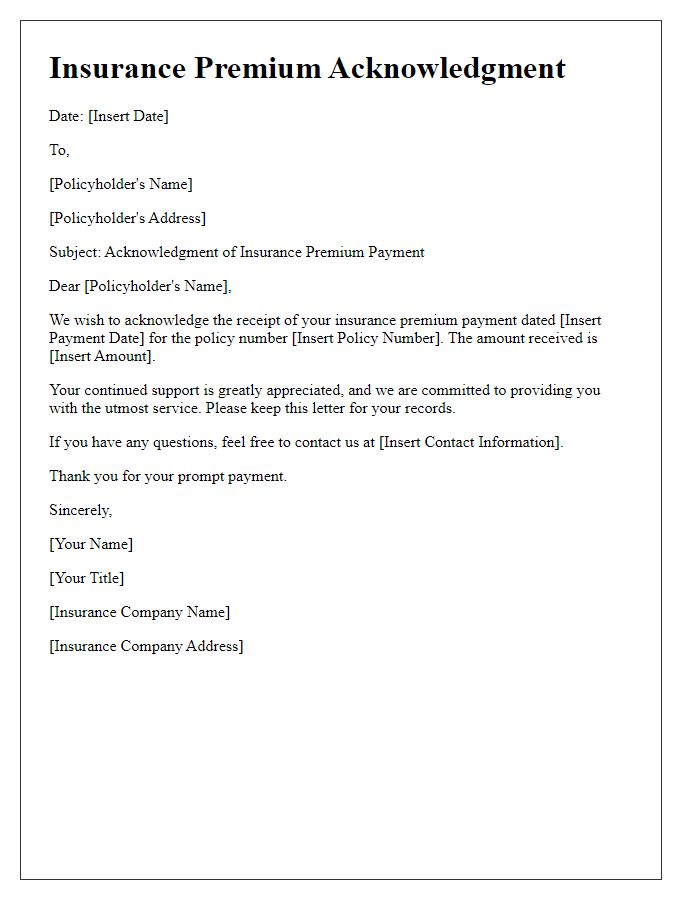 Letter template of Insurance Premium Acknowledgment