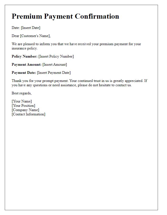 Letter template of Premium Payment Confirmation