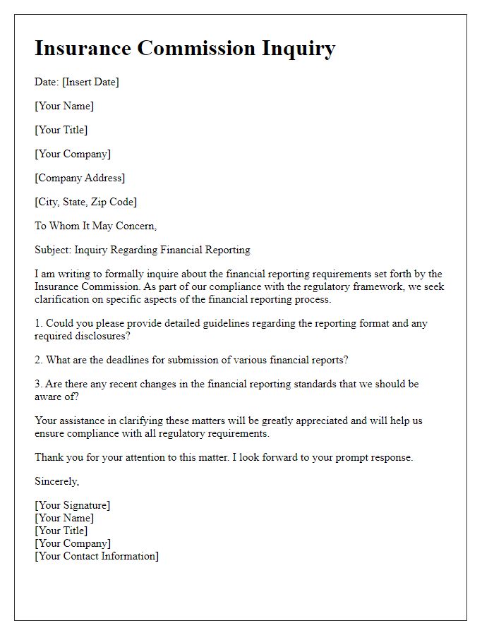 Letter template of insurance commission inquiry about financial reporting.