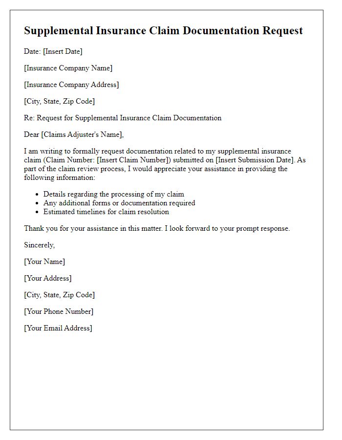 Letter template of supplemental insurance claim documentation request