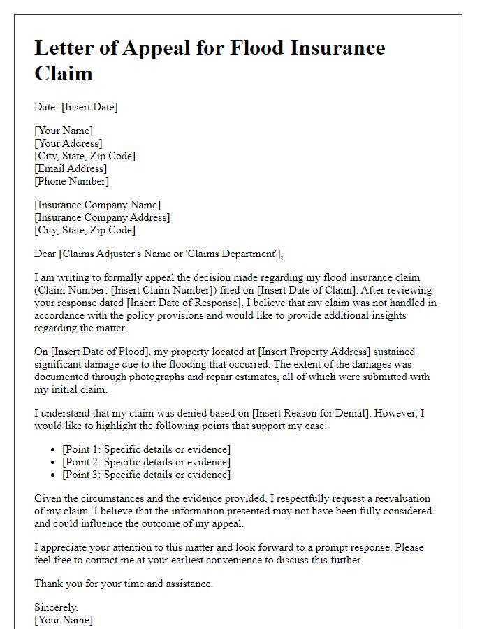 Letter template of appeal for flood insurance claim process insights