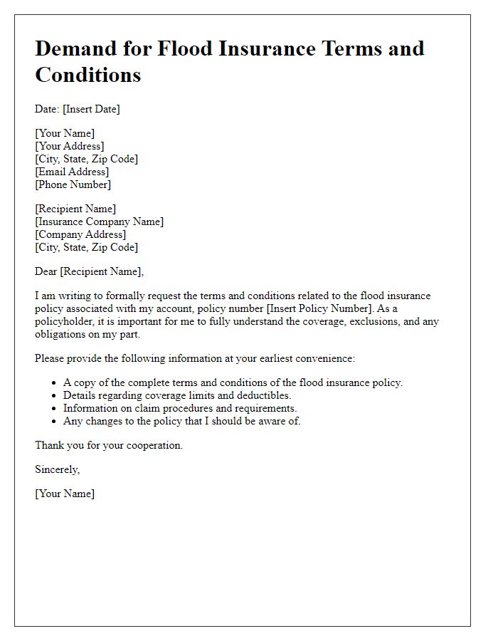 Letter template of demand for flood insurance terms and conditions