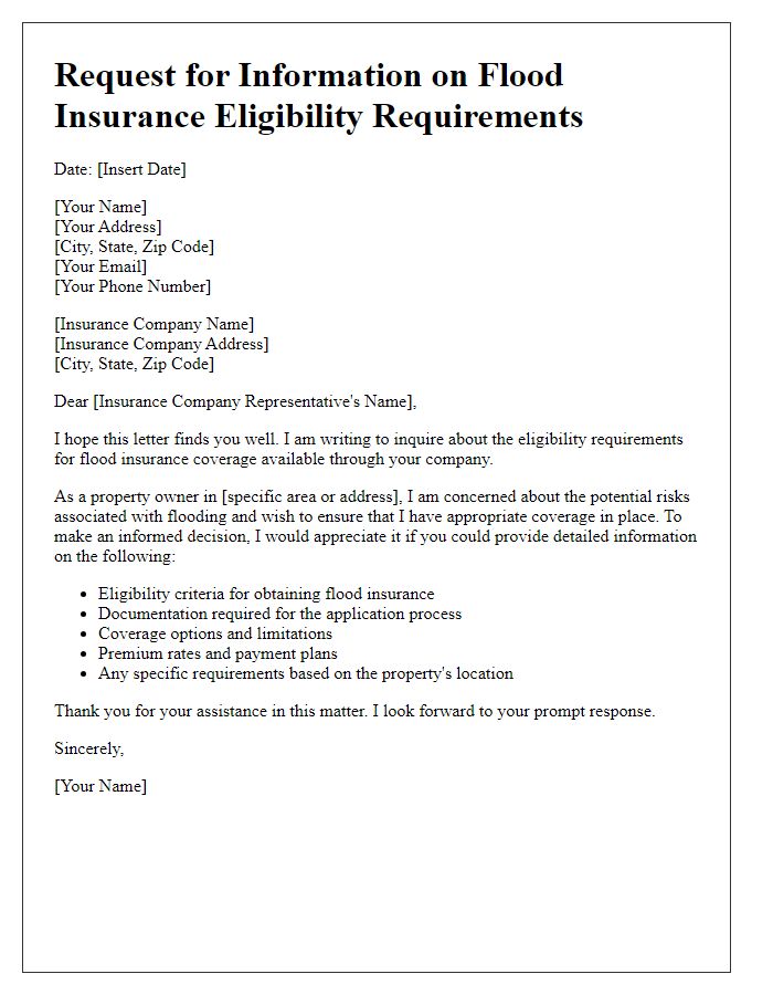 Letter template of need for flood insurance eligibility requirements