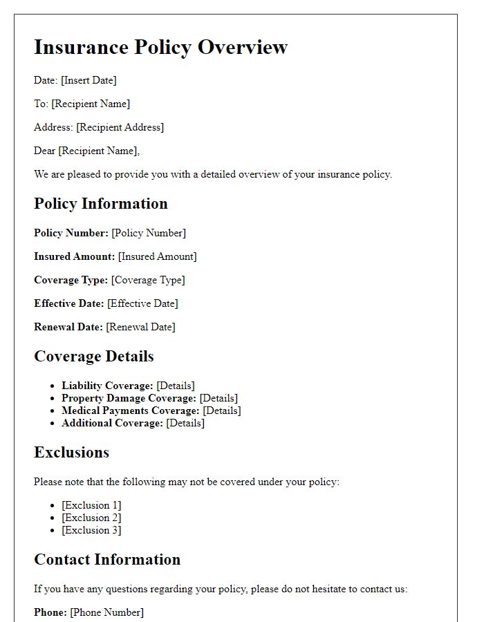 Letter template of detailed insurance policy overview